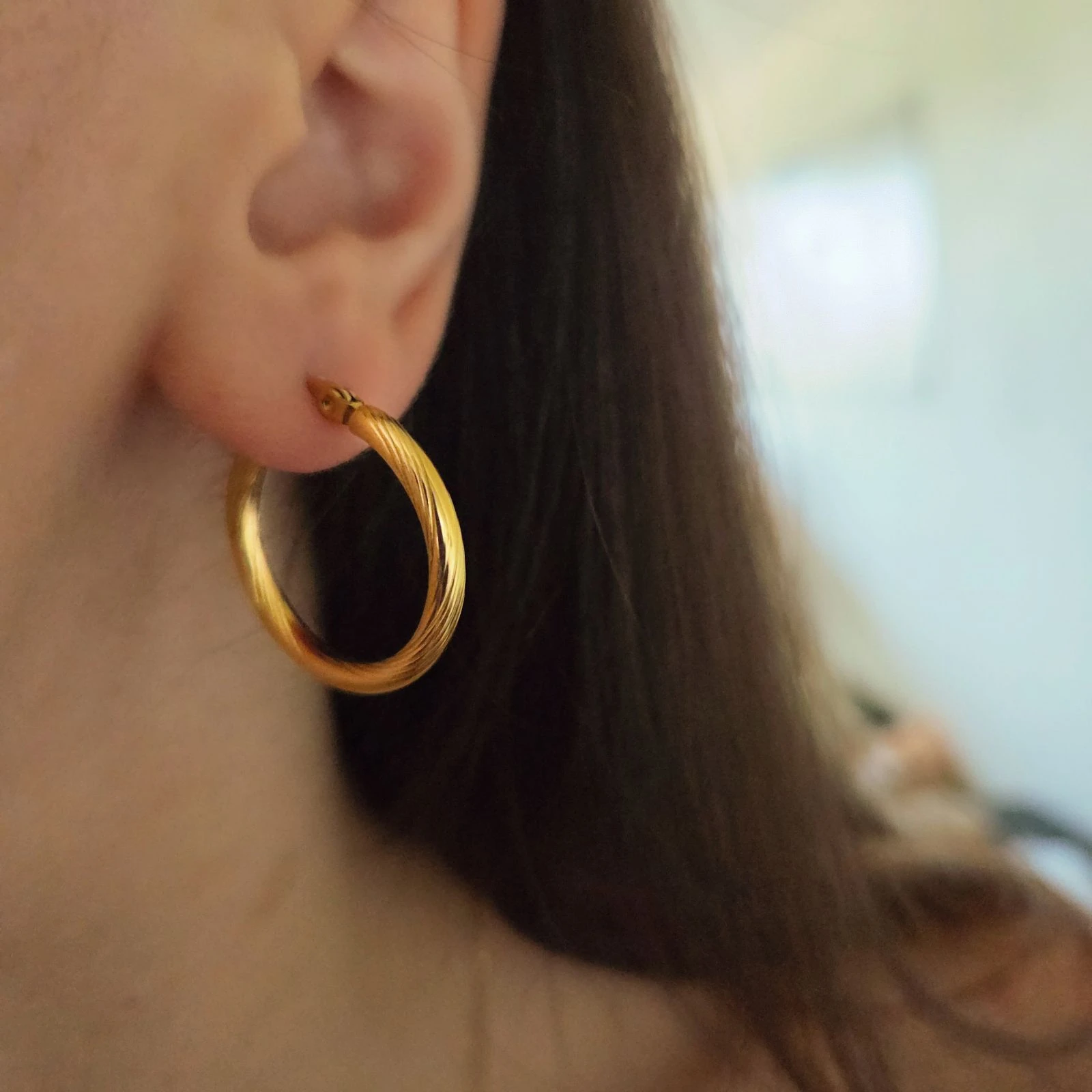 Créoles Dorées Torsadées Acier Inoxydable, Boucles d'Oreilles Créoles Femme, Grandes Créoles Élégantes, Bijoux Tendance, Cadeau Femme